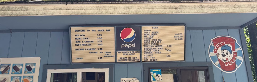 cafeteria menu at Claws N Paws Wild Animal Park in Pennsylvania