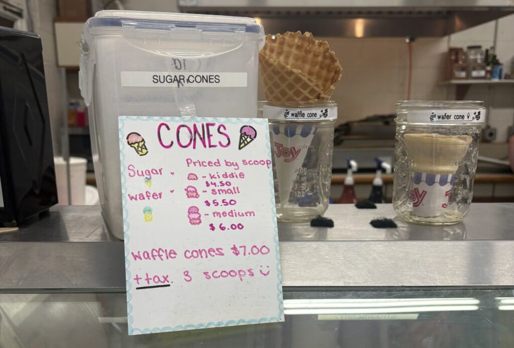 small two-flavor ice cream cone at Ochs Orchard
